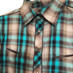 Cowgirl Tuff - Green and brown plaid dress.